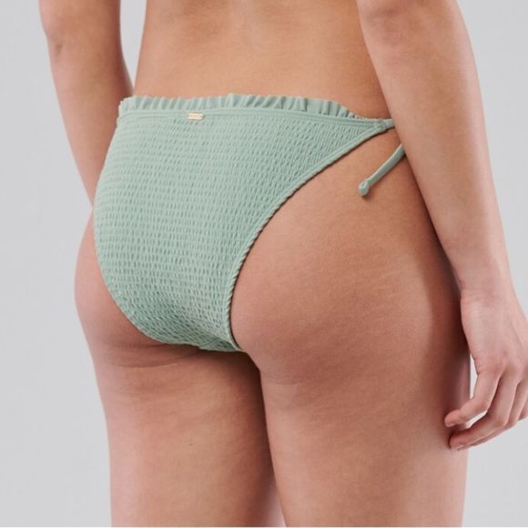 NWT - Hollister Women’s Smocked Ruffle Side-Tie Cheeky Bikini Bottom (Olive, XS) - Picture 3 of 8